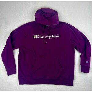 Champion Mens Hoodie Purple Authentic Athleticwear Logo Pullover Size 2XL